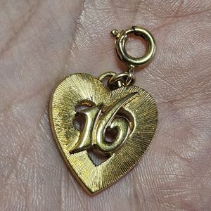 *Sale* Vintage Monet Sweet 16 HEART Gold Tone Charm Pendant 16th Birthday